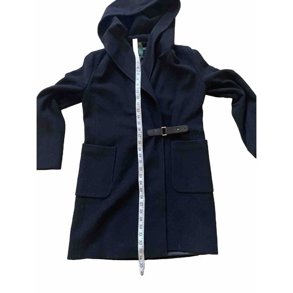LAUREN RALPH Womens Hooded Black Wool Blend Belted Pea Coat Jacket Size 2 - Picture 10 of 10